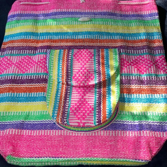 Colorful Woven Fabric Hippie Boho Backpack Bag - Picture 3 of 4